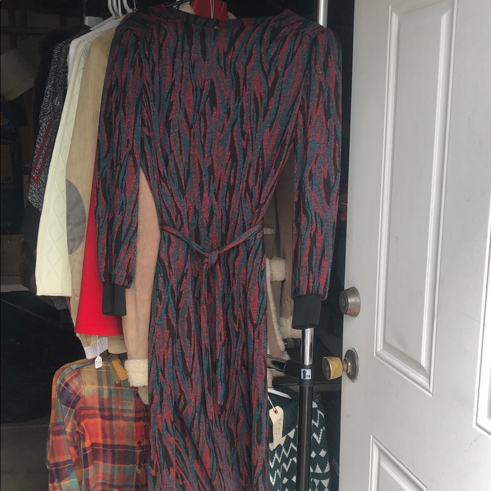 ❤️ Women's Long Sleeve Midi Dress in Teal and Burgundy